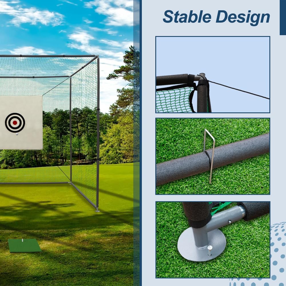 Heavy-Duty Golf Practice Net Cage with Steel Frame for Full Swing Training, Indoor and Outdoor Hitting Net System