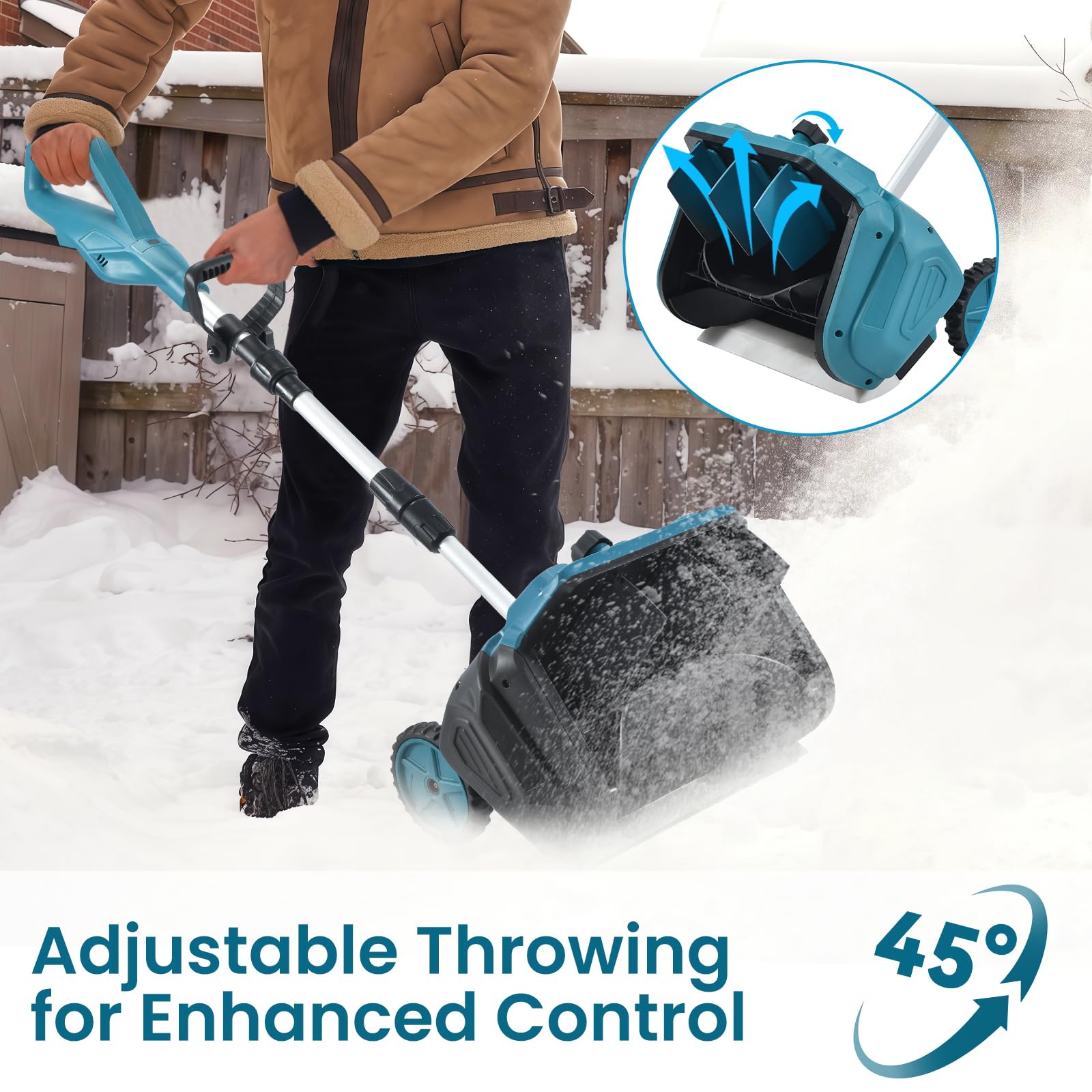 Souffleuse à Neige électrique sans Fil 2 Batteries Distance Éjection 6M Pliable Tige Télescopique Déneigeuse Jardin Cour