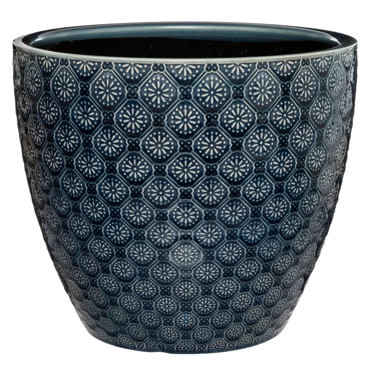 Atmosphera - Set de 3 pots - Fleurs - céramique - bleu
