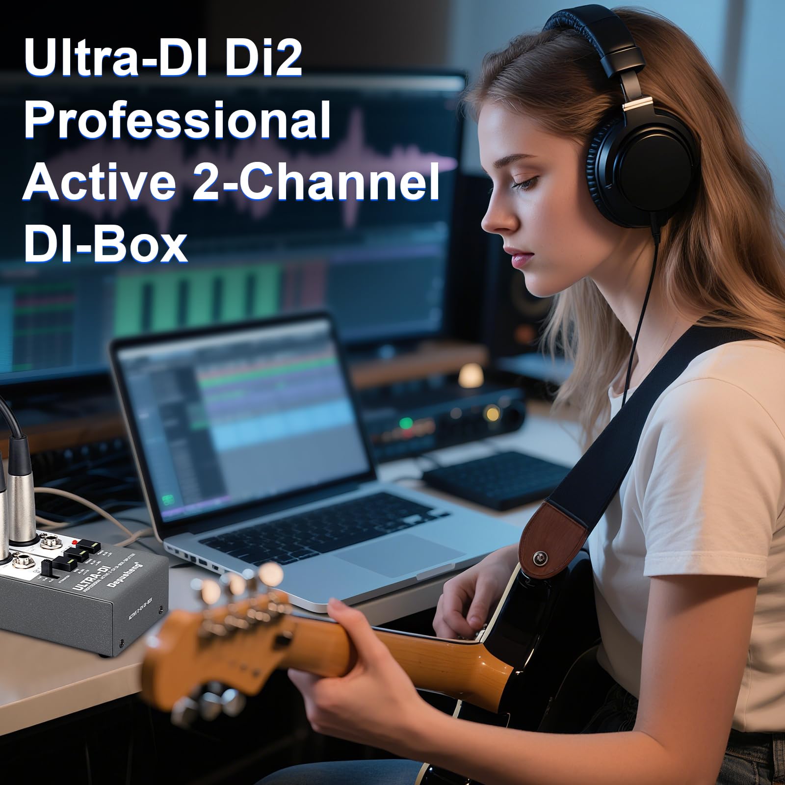 Depusheng Ultra-DI Di2 Professional Active DI-Box/Splitter a 2 canali con attenuatore di ingresso per collegare chitarra e basso, connettore bilanciato e sbilanciato, alimentazione 48V supportata