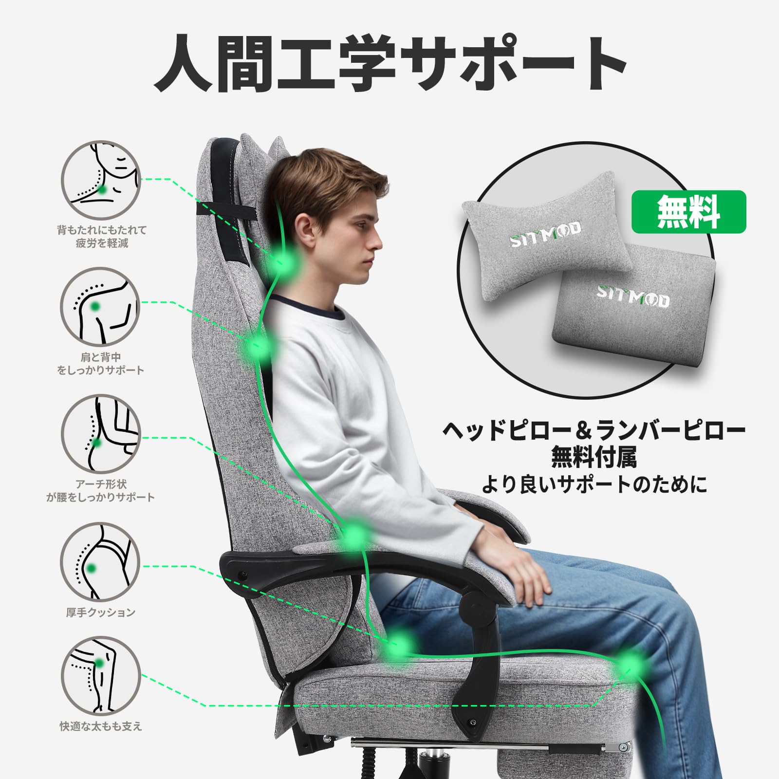 Amazon.co.jp: SITMOD PCゲーミングチェア 人間工学に基づいて設計され