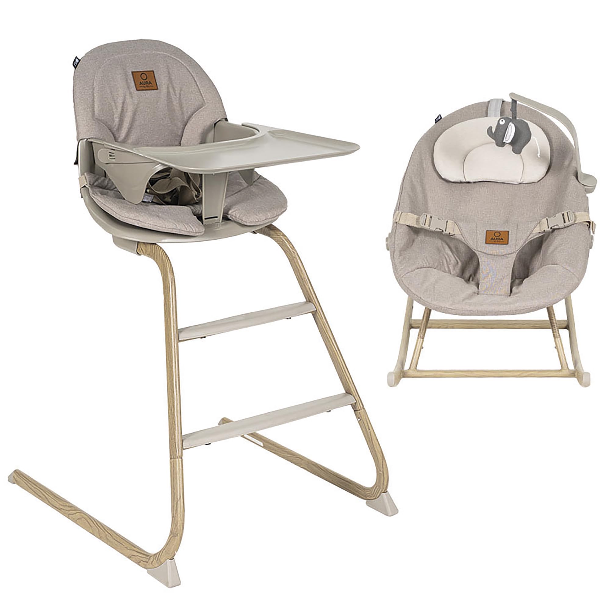 Olmitos - Trona bebé evolutiva 4 en 1 AURA regulable con hamaca alta, balancín, trona y silla alta – desde nacimiento 0+ hasta 12 años – silla infantil multifunción (Beige)