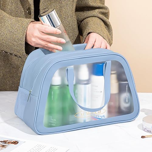 Miniatura 5 de Joyask 2 bolsas de aseo de viaje para mujeres y hombres, bolsa de cosméticos translúcidos mate con asa práctica, bolsa organizadora de viaje para