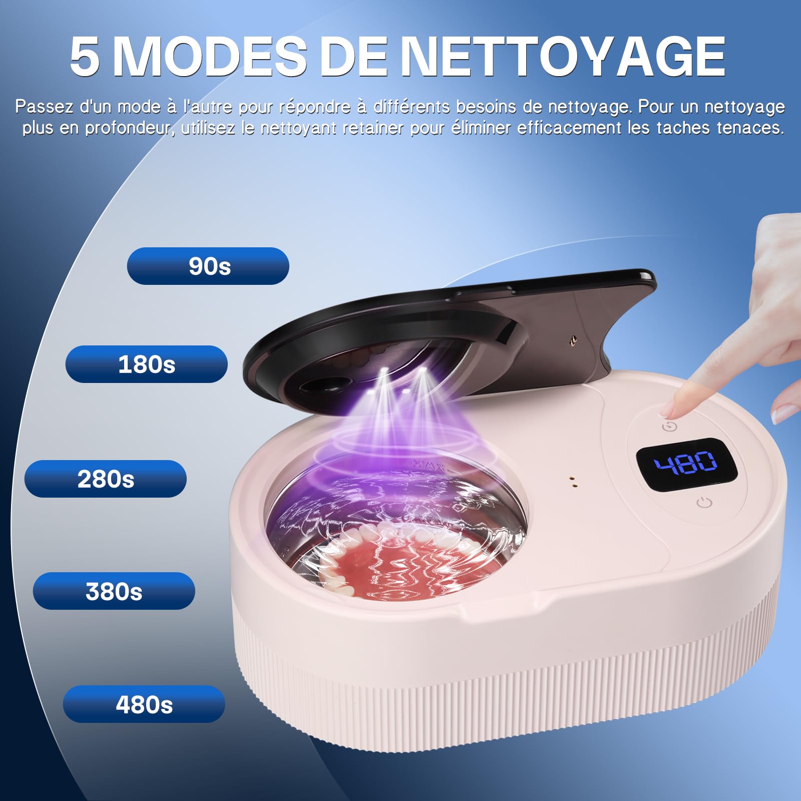 Nettoyeur Ultrasons 45kHz 200ML pour Prothèses Dentaires avec Lampes UV 24W
