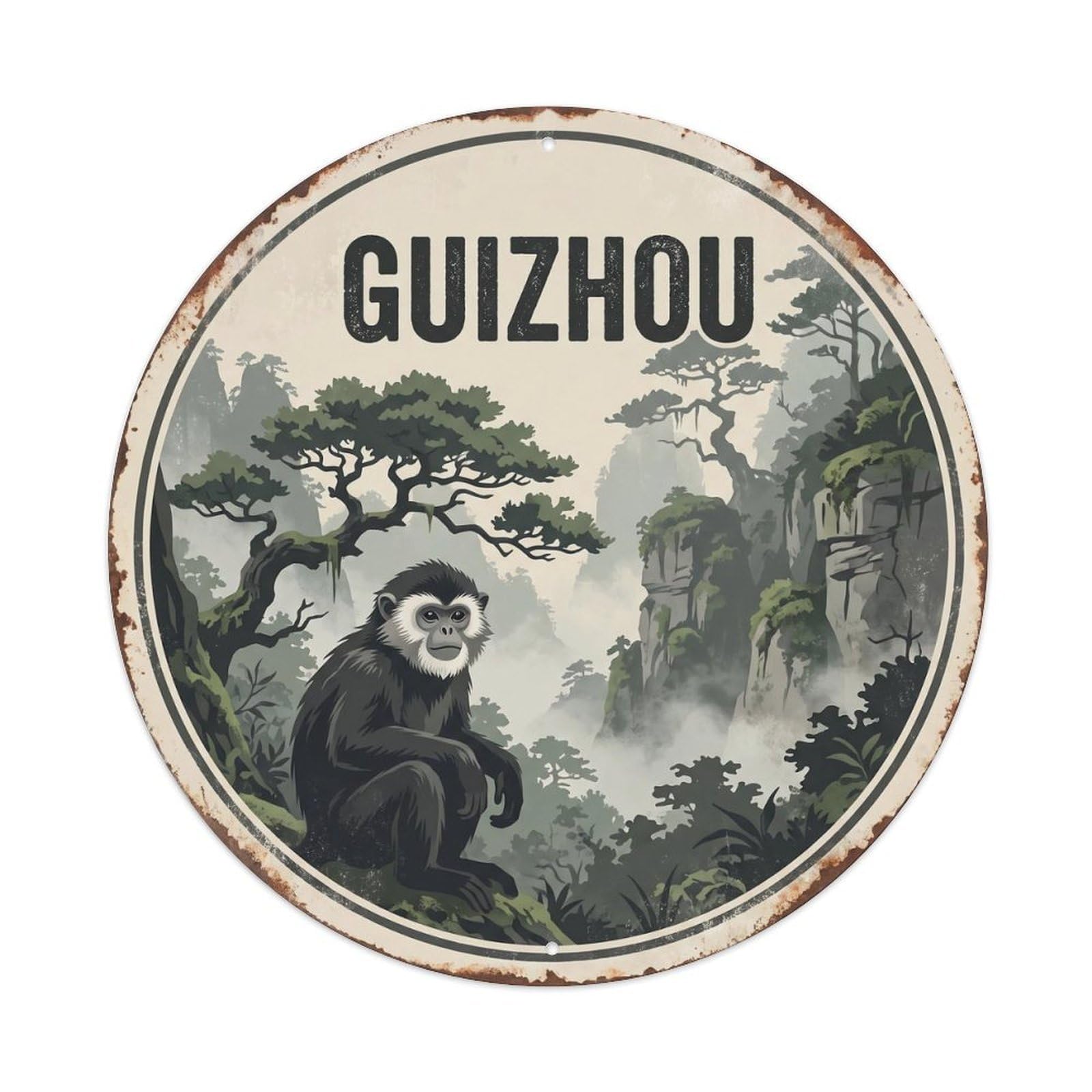 Vintage Guizhou Black Snub-nosed Monkey Metal Tin Sign