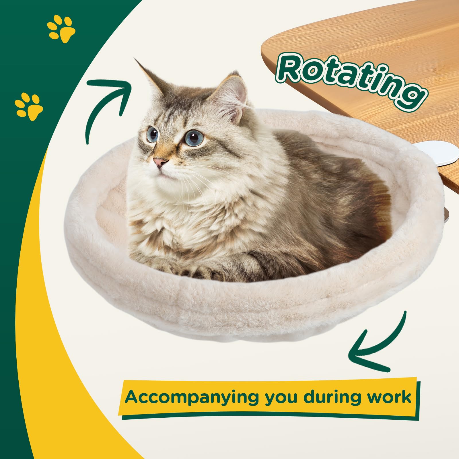 Cat Desk Bed-The Ideal Cat Hammock for Desk Space Saving Design for Cats to Rest?Easy Installation–Creates The Perfect Cozy Resting Place for Cats up to 25 Lbs(Cream)