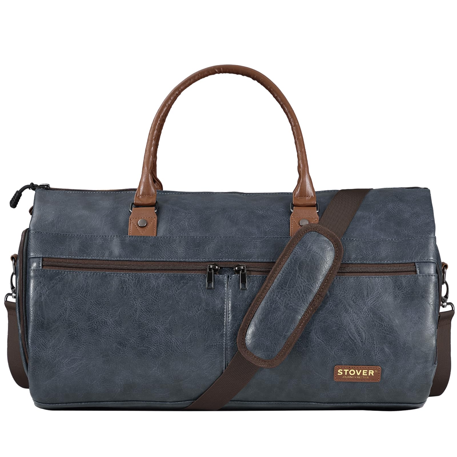 STOVER Garment - Bolsa de viaje grande 2 en 1, equipaje de mano convertible para hombres y mujeres, trajes colgantes, vestidos y ropa + compartimento para zapatos, bolsa de fin de semana (cuero azul),