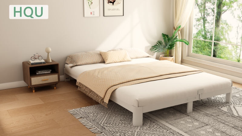 10 Inch King Size Bed Frame with Metal Baffles, White King Bed Frame No Box Spring Needed, Heavy Duty Steel Platform Support, Storage Space, Reserved Holes, Round Corner Legs, Noiseless