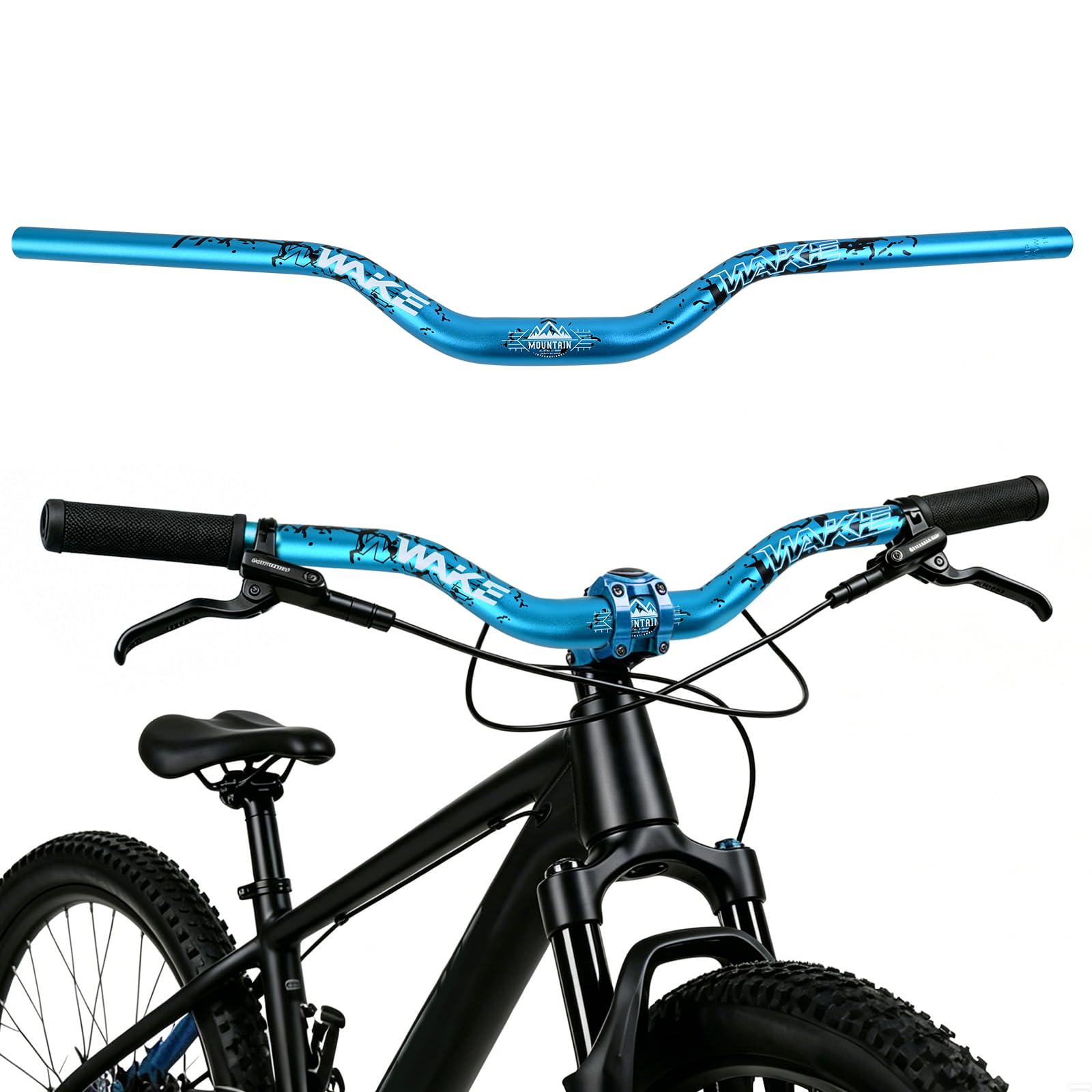 WAKE Guidon de Vélo 31,8mm*780mm Extra Long et Large Guidon Cintre VTT Alliage d'aluminium 55mm Riser Guidon de Vélo pour de Route (Bleu)