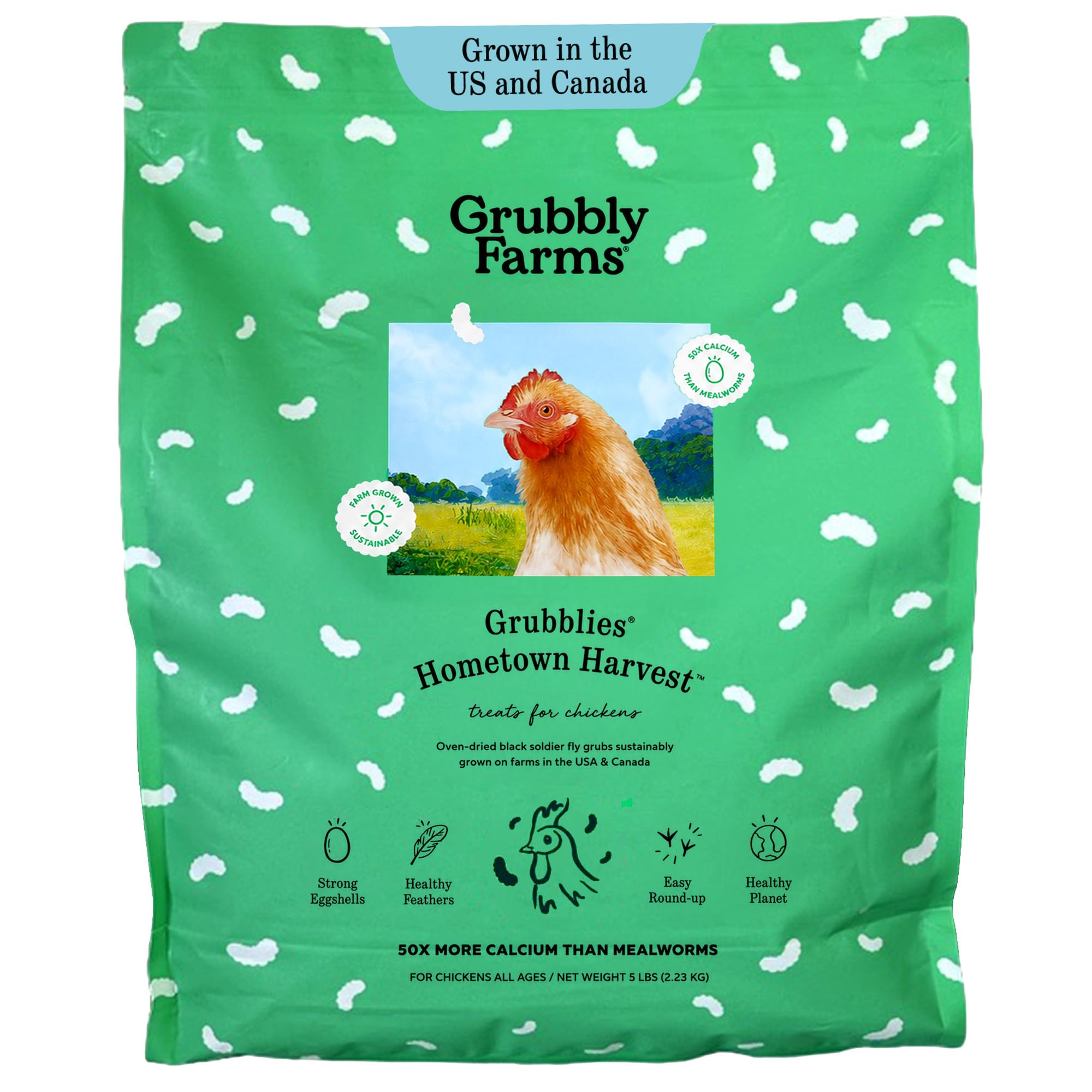 Grubbly Farms Grubblies - Black Soldier Fly Larvae for Chickens - Chicken Treats Grown in the US and Canada - for Strong Eggshells and Healthy Feathers - Grubblies Hometown Harvest 5LB