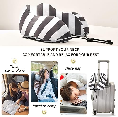 Miniatura 4 de Almohada portátil para el cuello de las rayas negras y blancas que viajan, almohada del avión de la forma de U, niños de la almohada del viaje