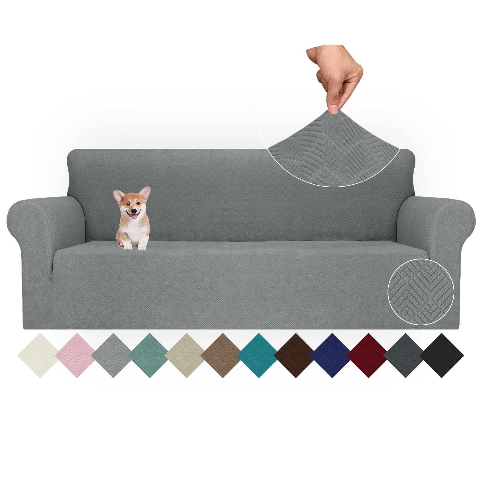 Ystyle Funda Sofa 4 Plazas Ajustable, Fundas para Sofa Elasticas, Funda De Sofa Anti Gatos Perros, Sofa Cover con Reposabrazos, Jacquard Fundas Cubre Sofa Ntideslizante Lavable, Gris Claro Global Recycled Standard Global Recycled Standard Global Recycled Standard