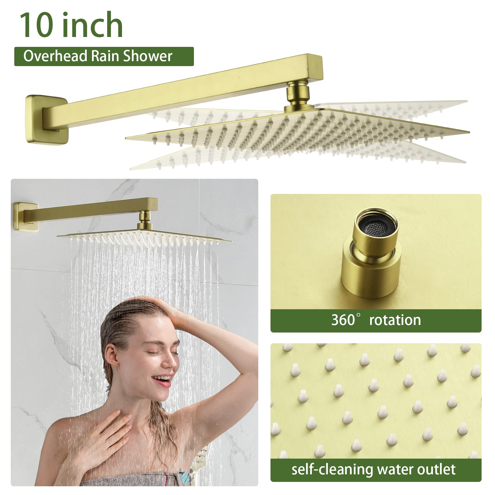 TapLong Duschsystem Gebürstet Gold – Mit Regenwasserfall-Duschkopf, Handbrause & Keramikkartusche