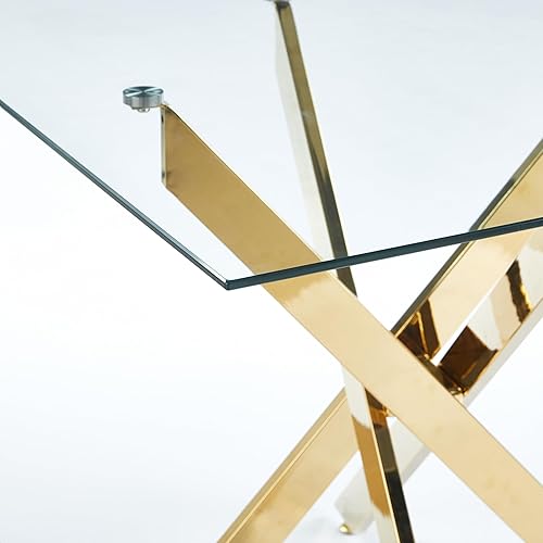 Miniatura 170 de Mesa de comedor de cristal de 51 pulgadas para 4, mesa de comedor rectangular contemporánea con parte superior de vidrio templado y patas de acero