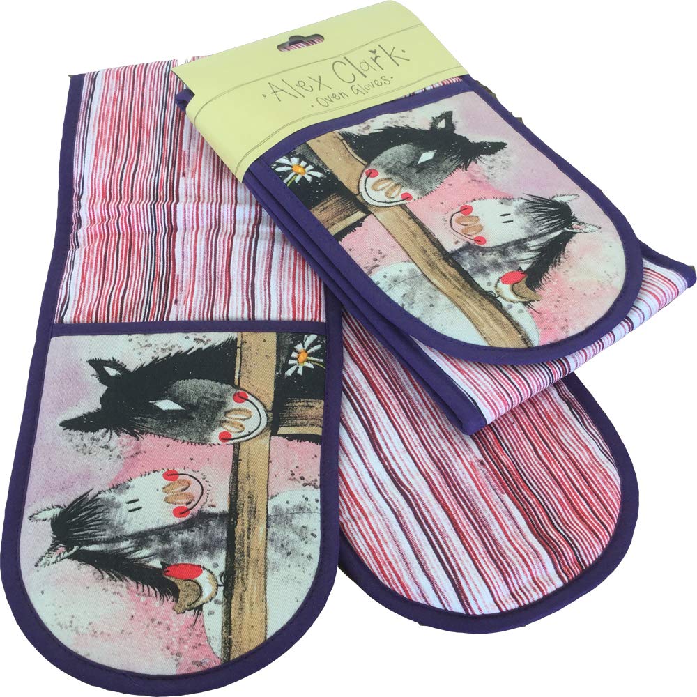 Alex Clark Ivory Horse Whispers Double Oven Gloves - 100% Cotton - Baking - Cooking - Kitchen Accessory