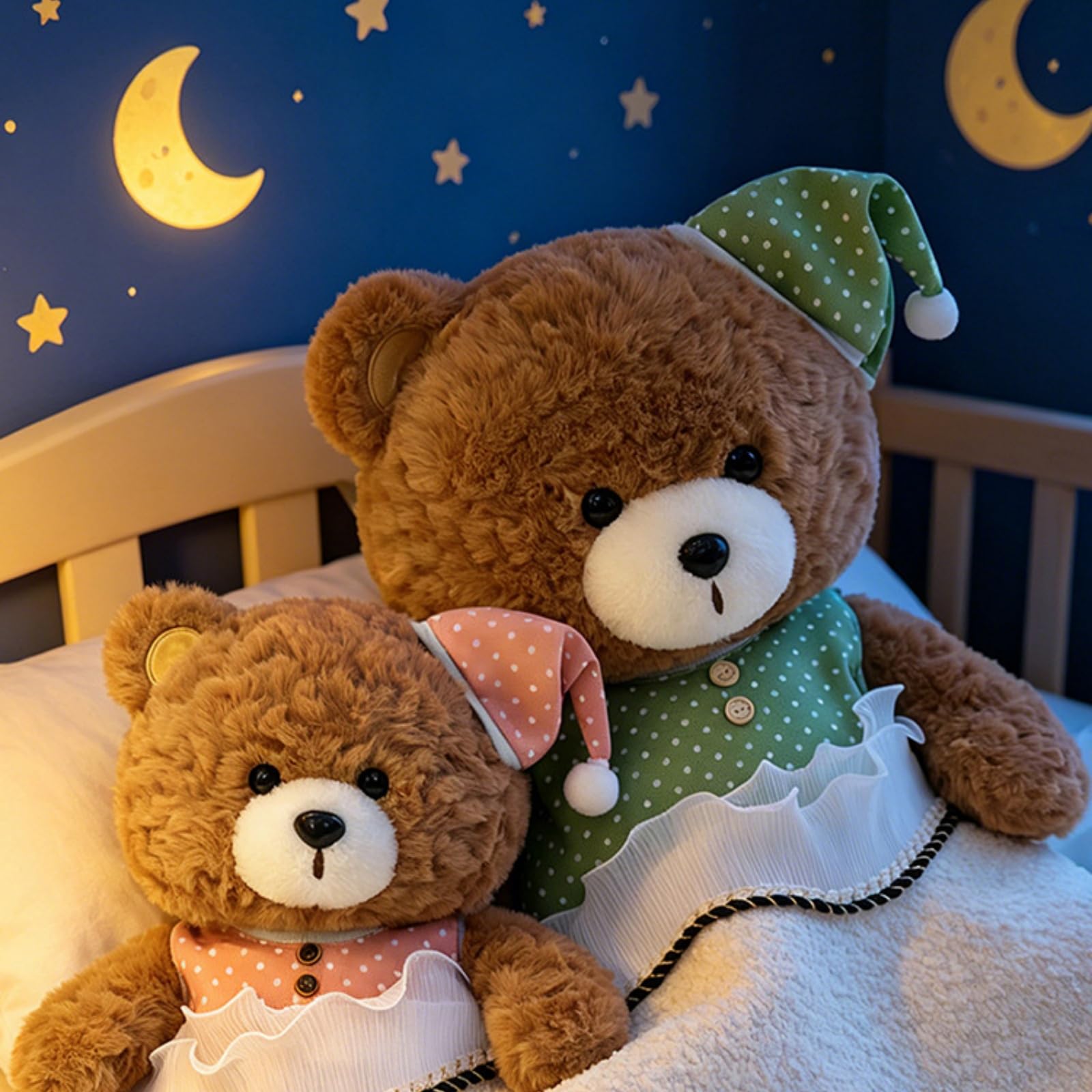 Niedliches Schlaf Bär Kuscheltier mit Pyjama und Schlafmütze, Weiches Plüschtier Teddy Bär Kuscheltier, Geschenk für Kinder Mädchen Baby Erwachsene Zimmer Dekoration (50cm,Grün)