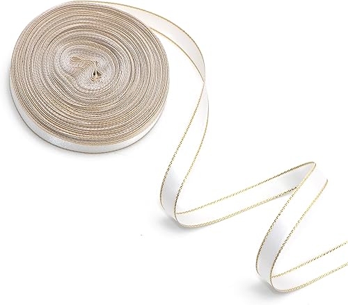 David accessories Cinta de satén de 38 pulgadas x 20 yardas con bordes dorados, perfecta para manualidades, decoración de bodas, fabricación de