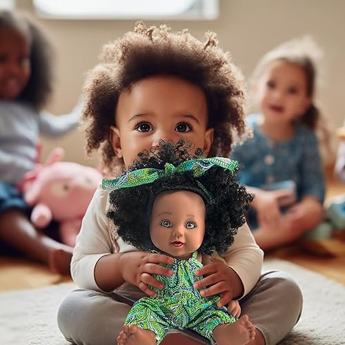 Miniatura 4 de Muñecas negras de 12 pulgadas para niña, muñeca negra afroamericana para 1-3 años de edad, muñeca realista de 12 pulgadas para niños pequeños de 1,