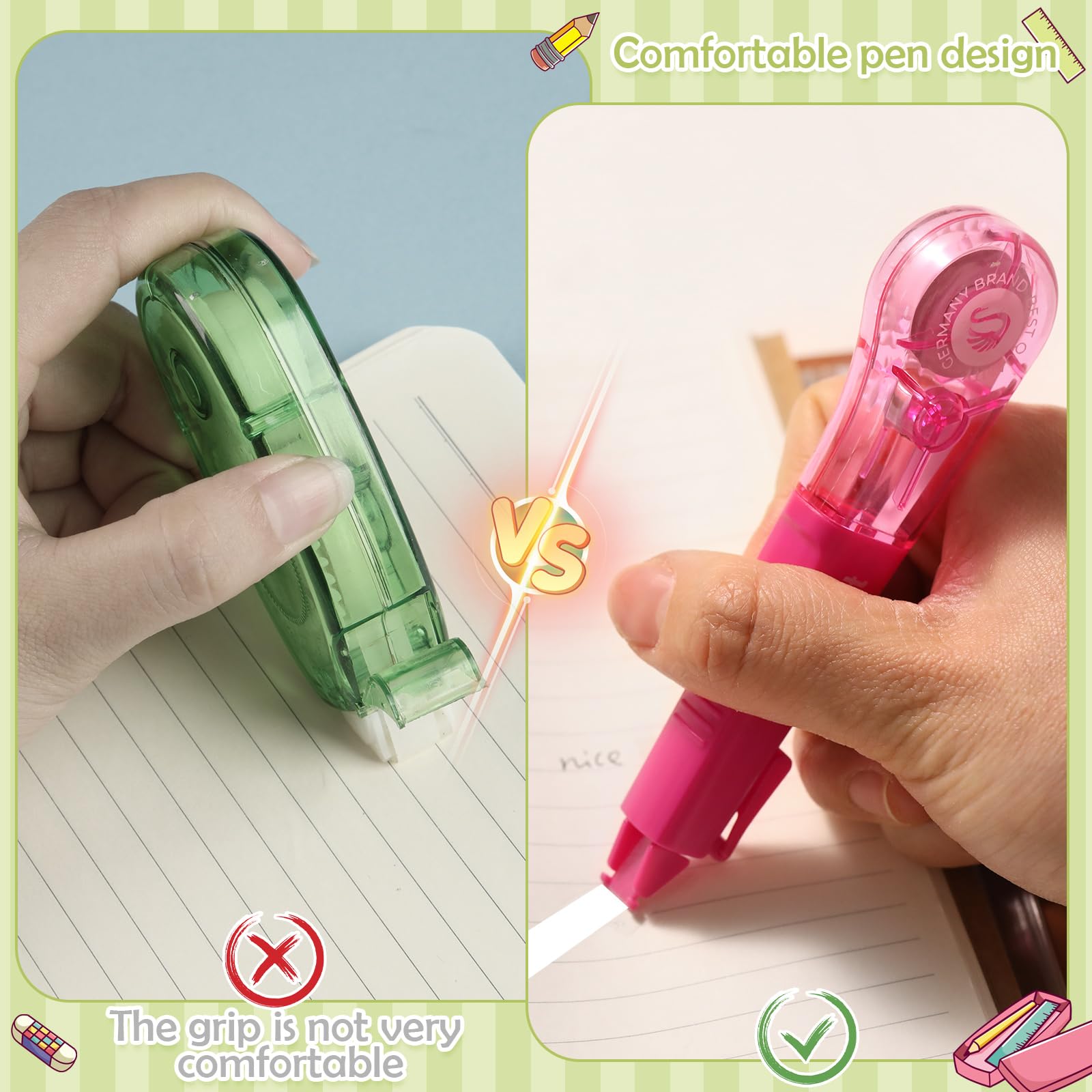 auroray Paquete de 6 bolígrafos de cinta correctora estilo bolígrafo, 20 pies cada uno, cómoda cinta correctora, aplicación suave de secado instantáneo para estudiantes, suministros escolares y de