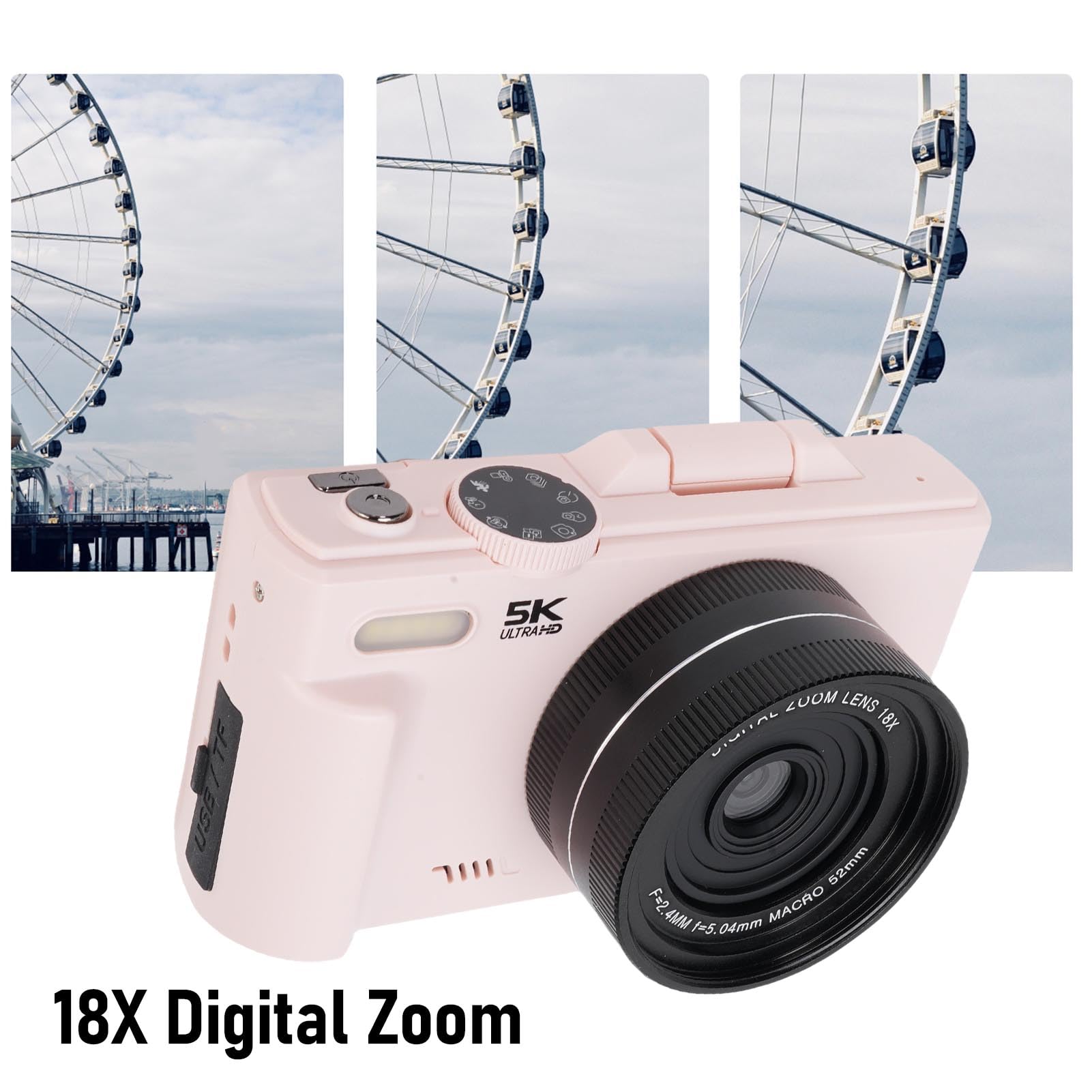 Cámara Digital 5K 75MP, WiFi 18X Zoom 3.0" Pantalla Abatible 180° con Tarjeta de 32GB, Lente Macro de 52mm, Luz de Relleno LED, 19 Filtros para Fotografía y Vlogging