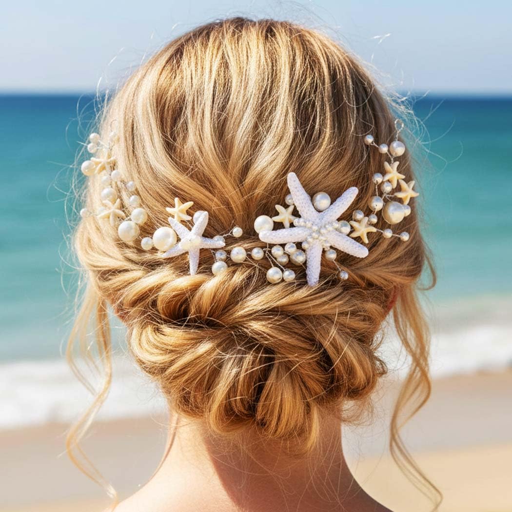 GORAIS Starfish Bride Wedding Hair Vine Silver Pearl Bridal Mermaid Headpiece Beach Hair Accessories Headband for Women and Girls - Image 4