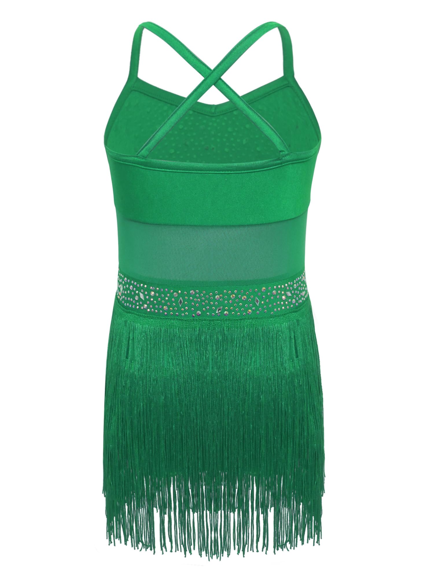 inhzoy Vestito da Ballo Bambina Latino Americano Tango con Nappe Strass Abito da Pattinaggio Artistico con Frange Body Ginnastica Artistica Costume Danza Samba Rubma Salsa