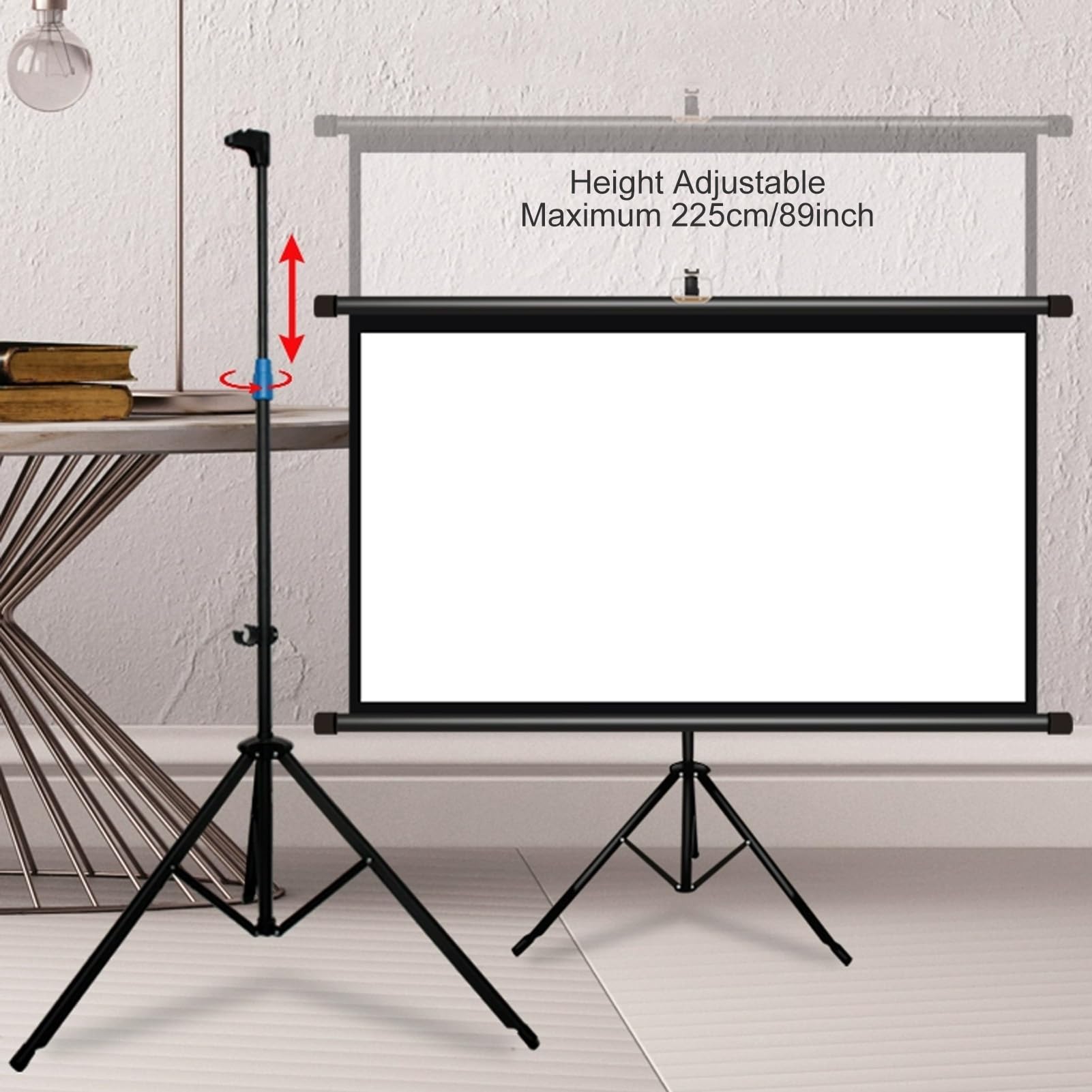 Schermo di Proiezione Portatile con Treppiede, 16:9 4K HD Telo Proiettore Anti Rughe da 60/72/84/92 Pollici, Altezza Regolabile, Borsa per Il Trasporto per Esterni e Interni(84inch)