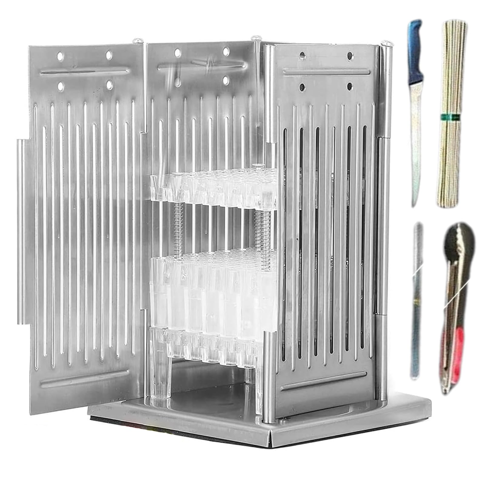 Maszyna do szpikulca baraniny, szpikulec do mięsa ze stali nierdzewnej z 49 otworami, 100 patyczków, regulowana długość 3-12 cm, do grillowania, biwakowania i grillowania na świeżym powietrzu