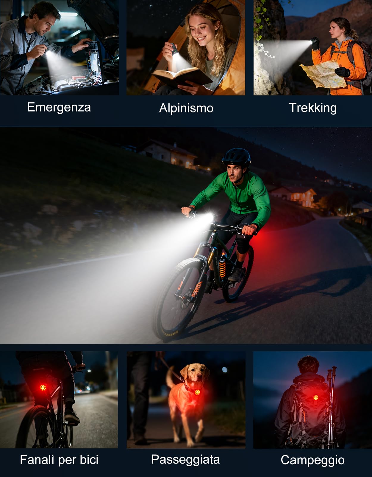 Super Luminose Luci Bicicletta LED, Alluminio Robusto Luce Bici, 8+7 Modalità & USB Ricaricabile Luce Bicicletta Anteriore e Posteriore, IP65 Impermeabile Fanali Bici per Notturna/Campeggio