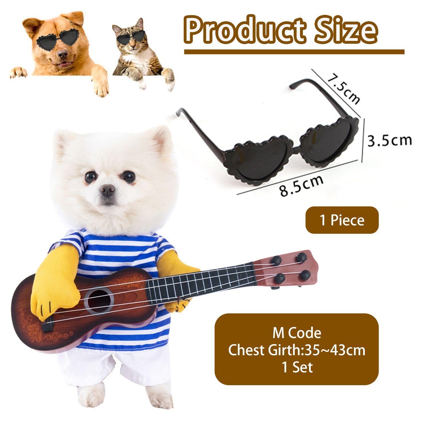 VEHYEGOI 1 Set Of Pet Guitar Costumes, 1 Piece Of Pet Glasses, Creative Costumes for Small Dogs Pet Dog Play Props, Funny Decorations - Image 2