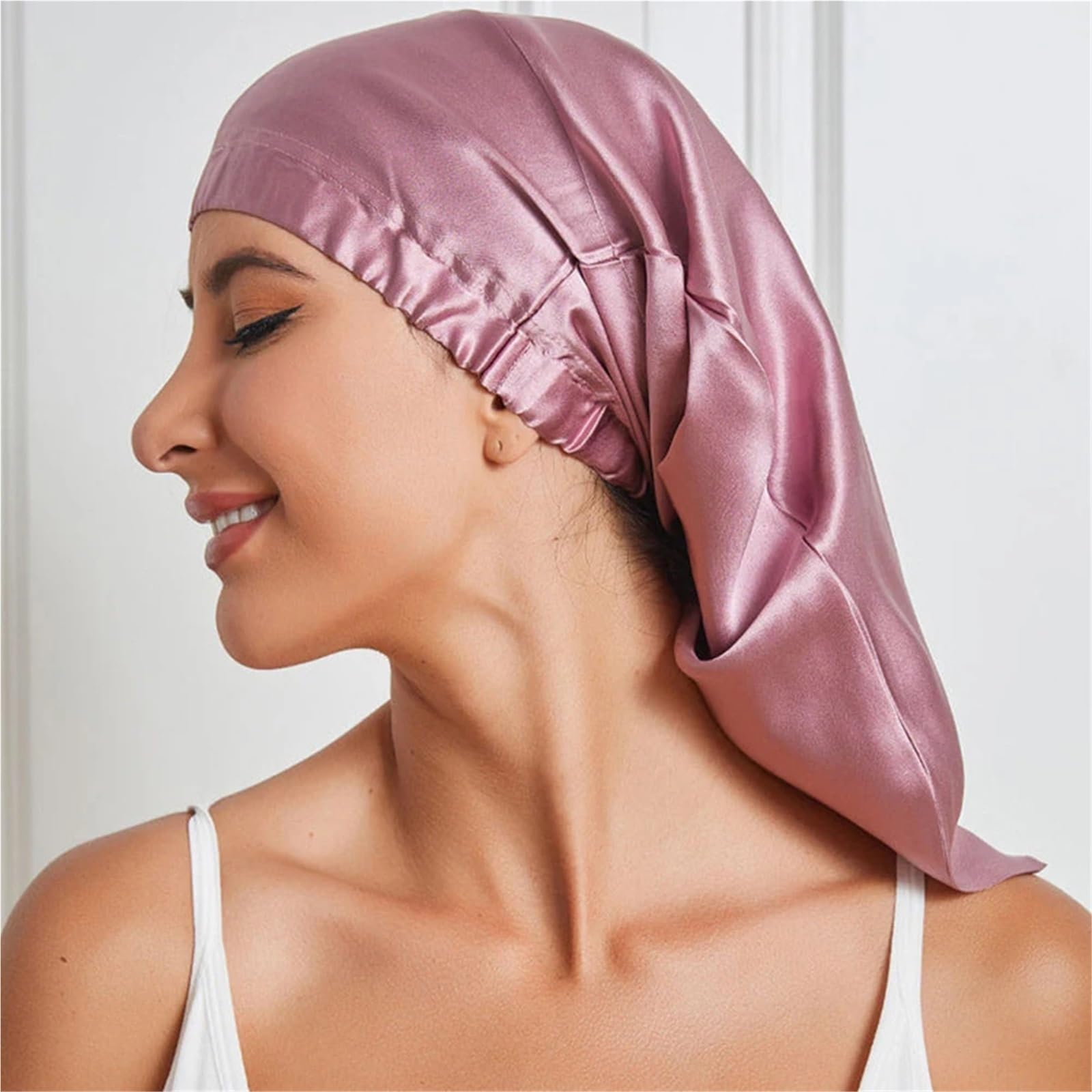 Gorro Seda Dormir Gorro de dormir seda for mujer, funda for nocturna con cinta elástica for el cuidado del cabello largo