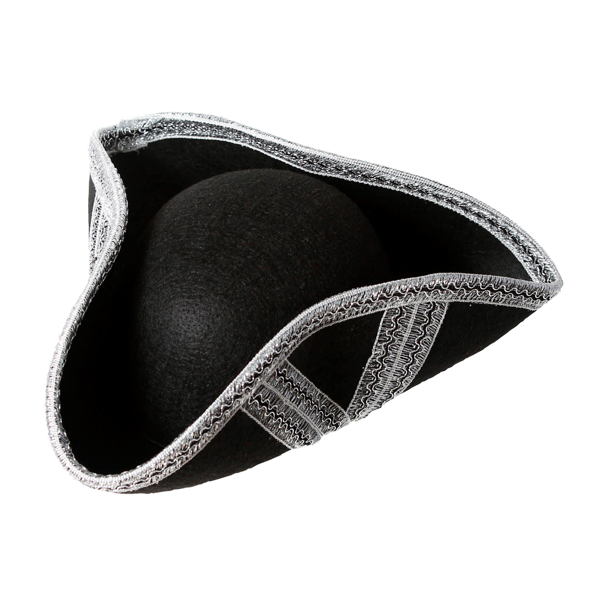 WIDMANN 01882 - Unisex Adult Felt Tricorne, Venetian Carnival, Casanova, Nobles, Pirates, 18th, 19th Century, One Size, Black-Silver Color