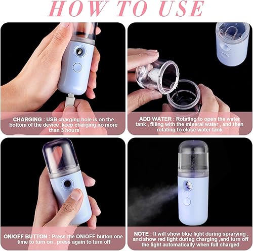 Miniatura 3 de Honoson 2 nanas pulverizadores faciales portátiles para extensiones de pestañas, recargable por USB, 1 onza, práctica máquina de cuidado de la piel