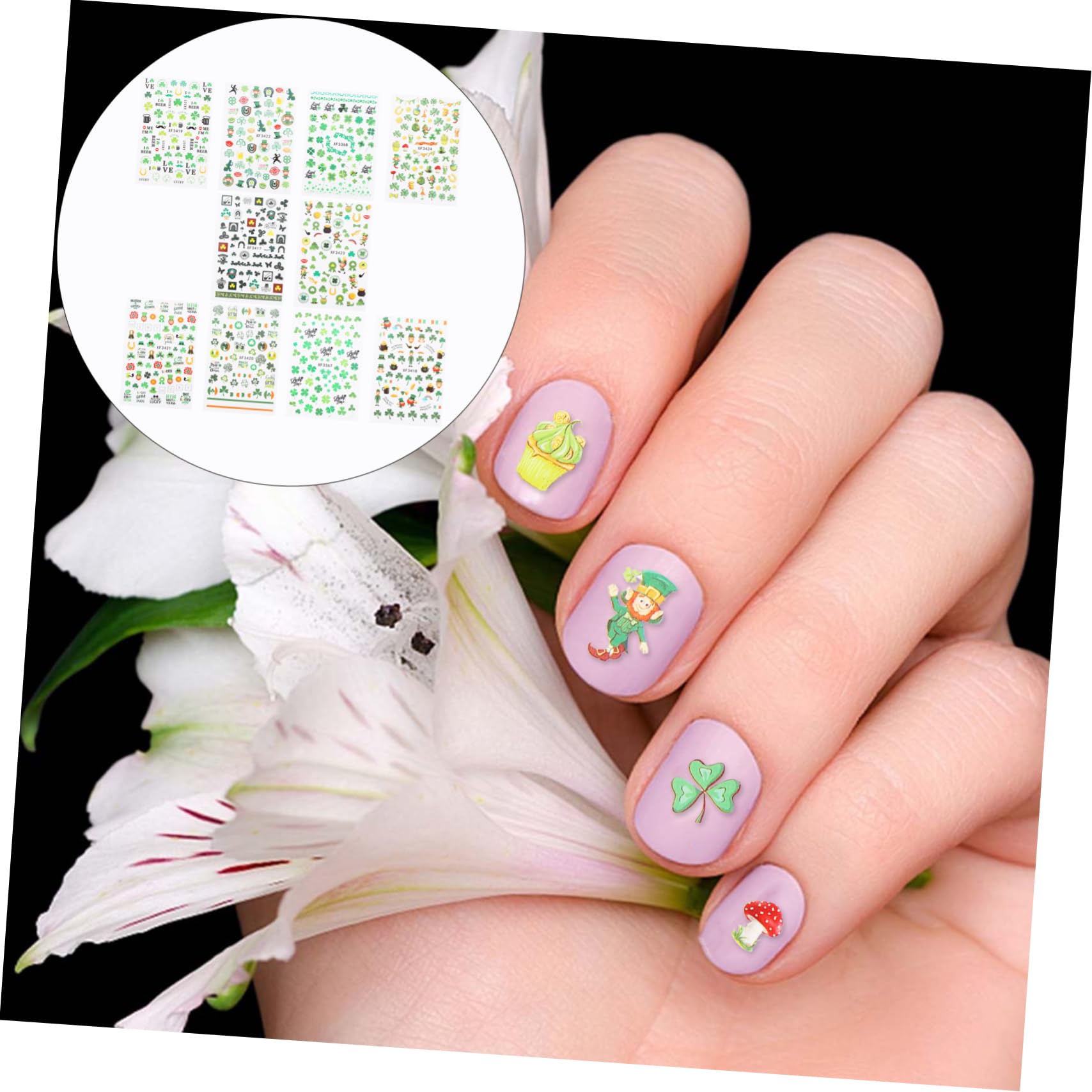 VICASKY 3 Set Adesivi Unghie Festival San Patrizio Stickers Creativi Per Decorazioni Nail Art Facili Applicare Atmosfera Festiva Per Feste E Manicure 10 Fogli*3