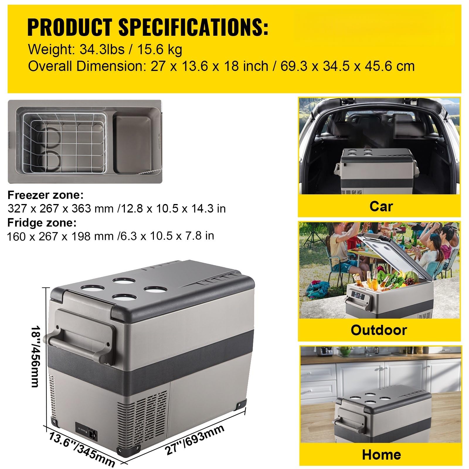 45L lodówka z kompresorem, lodówka samochodowa z kompresorem sterowana przez aplikację, 12V/240V lodówka -20 ℃ do 20 ℃, przenośna lodówka do samochodu, ciężarówki, łodzi, kampera, na kemping