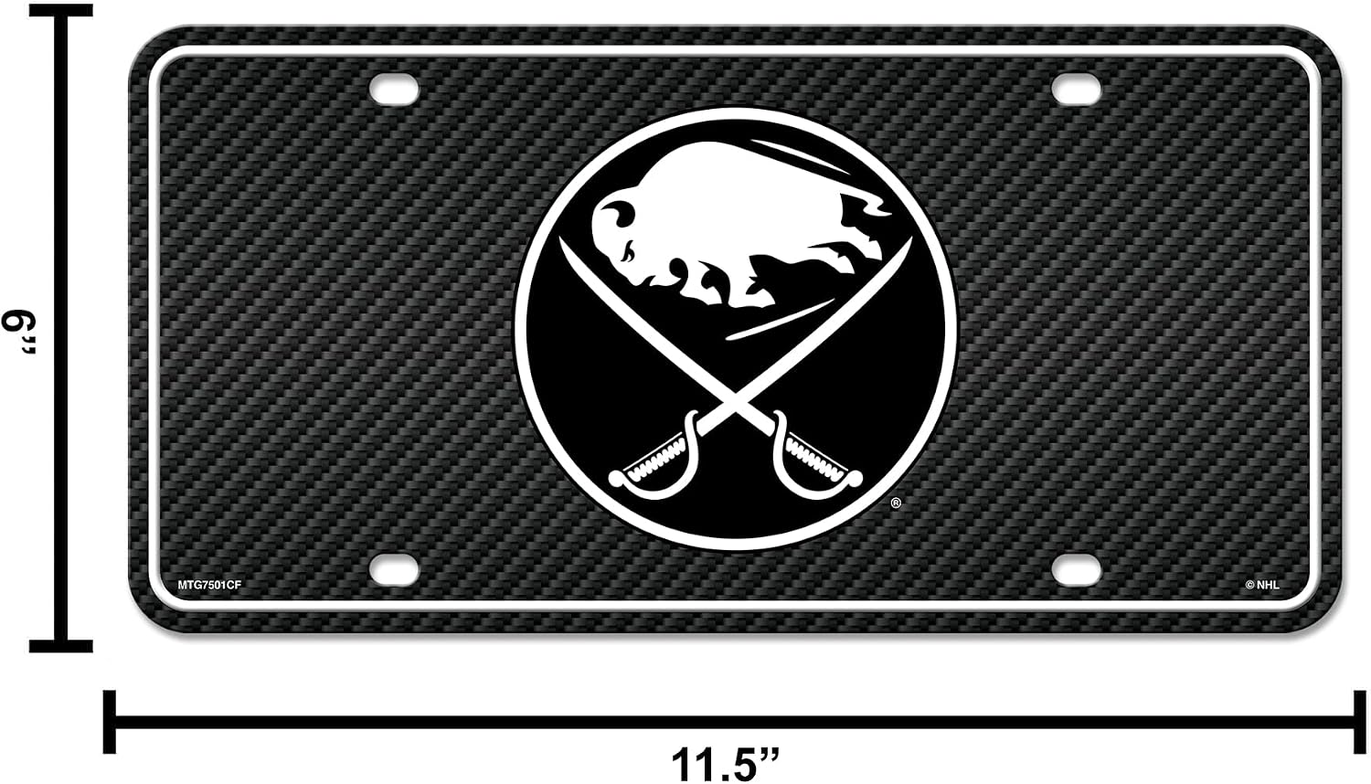 Rico Industries NHL Hockey Carbon Fiber Metal Auto Tag 6" x 12" - Great for Truck/Car/SUV