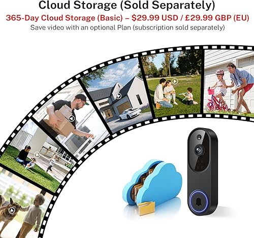 Miniatura 5 de Orbitell Cámara de timbre de video inalámbrica Wi-Fi con audio bidireccional, visión nocturna, almacenamiento en la nube, detección inteligente de