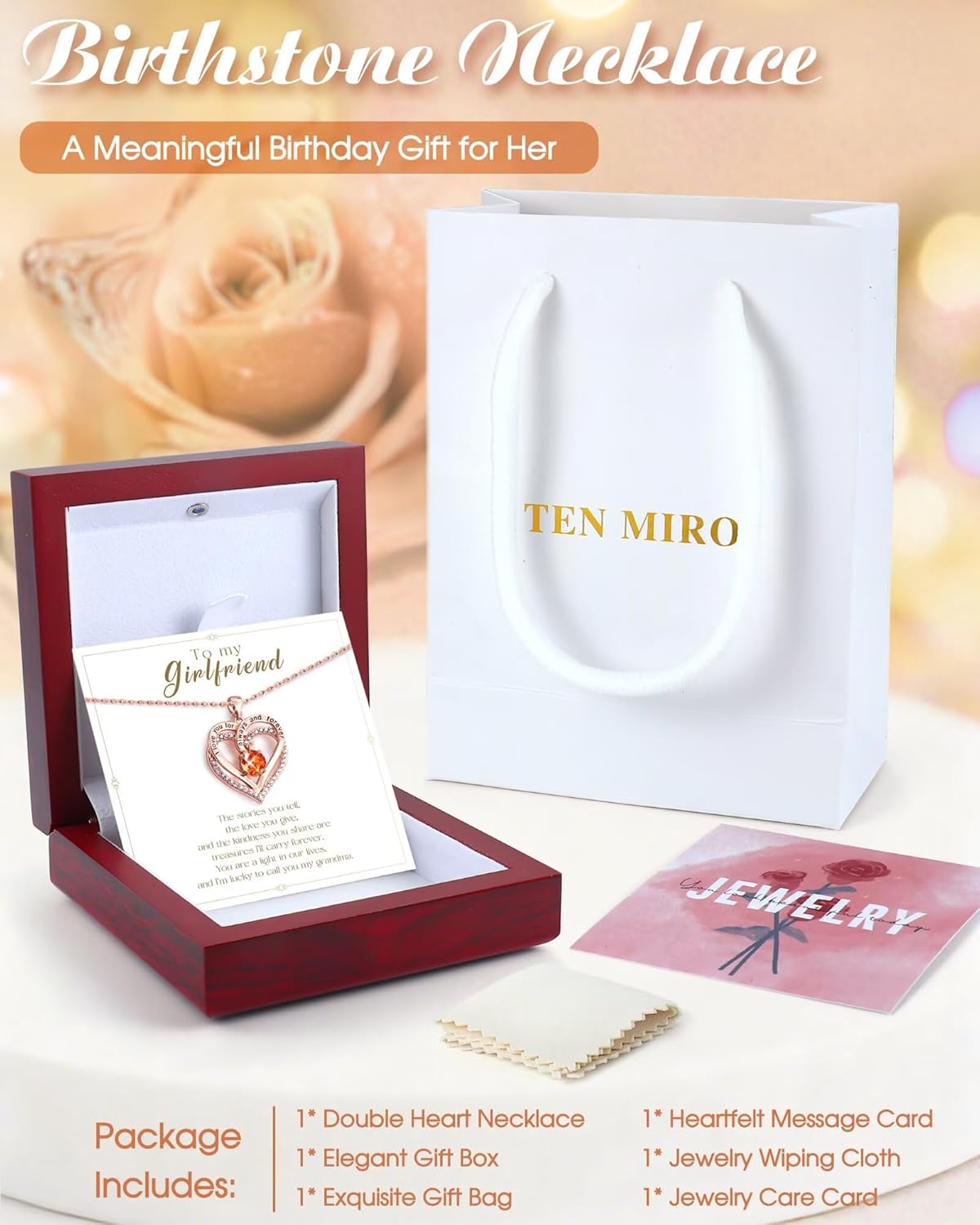 S925 Sterling Silver I Love You Heart Necklace Anniversary Birthday Gift for Women Rose Gold Forever Love Heart Birthstone Pendant for Her Valentines Christmas Gift for Daughter Wife Girlfriend Mom