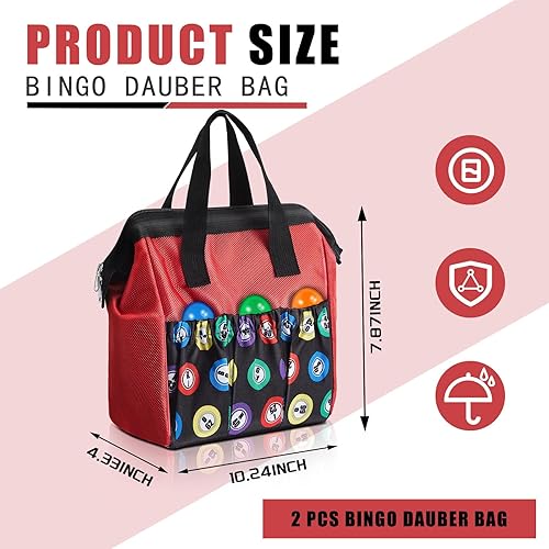 Miniatura 8 de Bolsa de bingo Dauber de 2 piezas, bolsa de bingo con asa y cremallera, con 6 bolsillos externos y 3 bolsillos internos para salir (color morado)