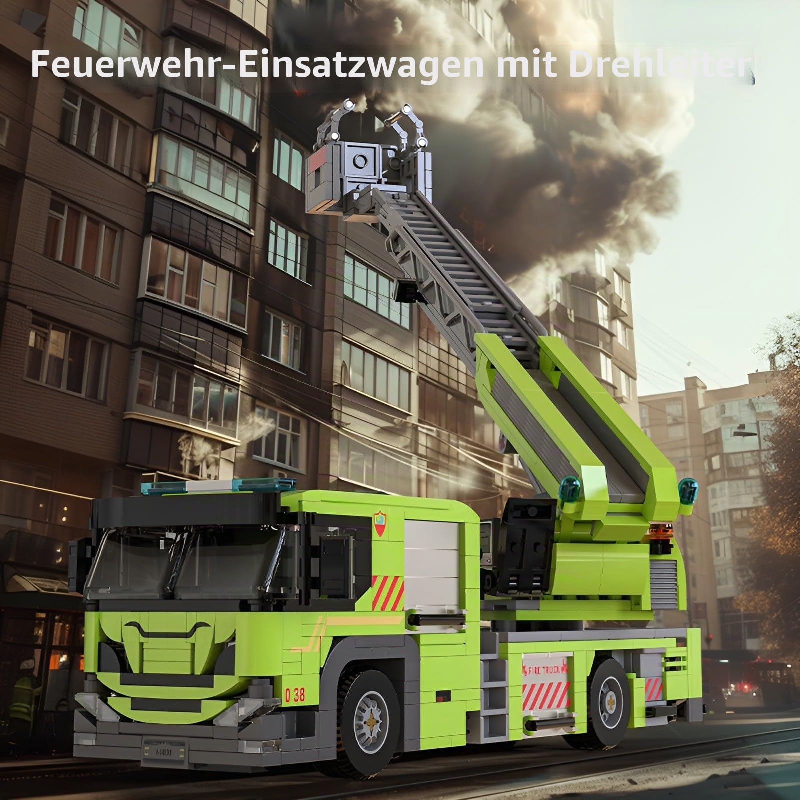 Technik LKW Klemmbausteine Set, Feuerwehrauto Bausteine, Leiter-Feuerkran Montagesatz Spielzeug, Geschenk für Erwachsene und Kinder, Kompatibel mit L***, 829 Teile