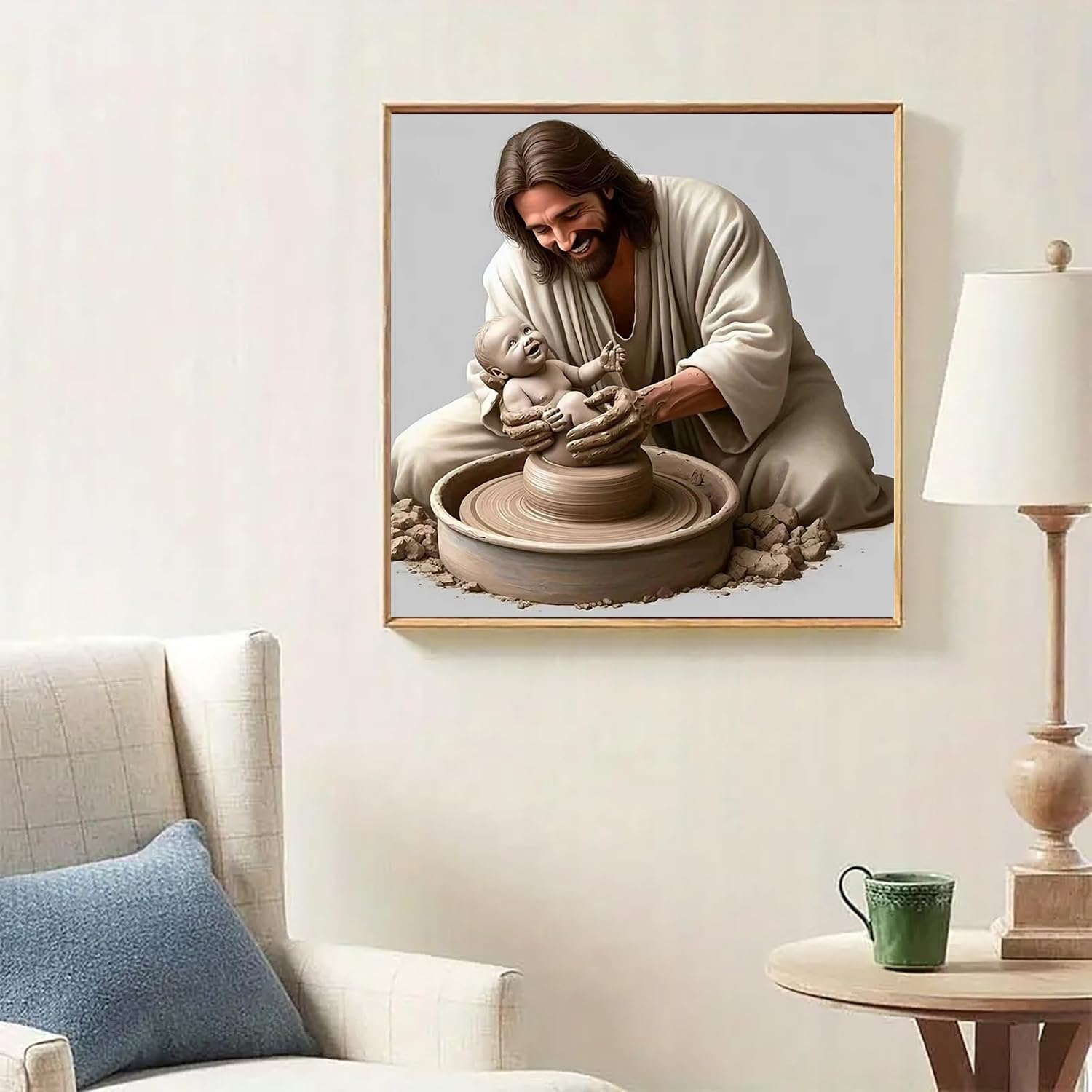 Lophomie Jesus Diamond Art Kits for Adults, 5D DIY Religious Diamond Painting Kits for Beginners, Full Drill Round Gem Art for Adults Home Wall Decor 14x14in