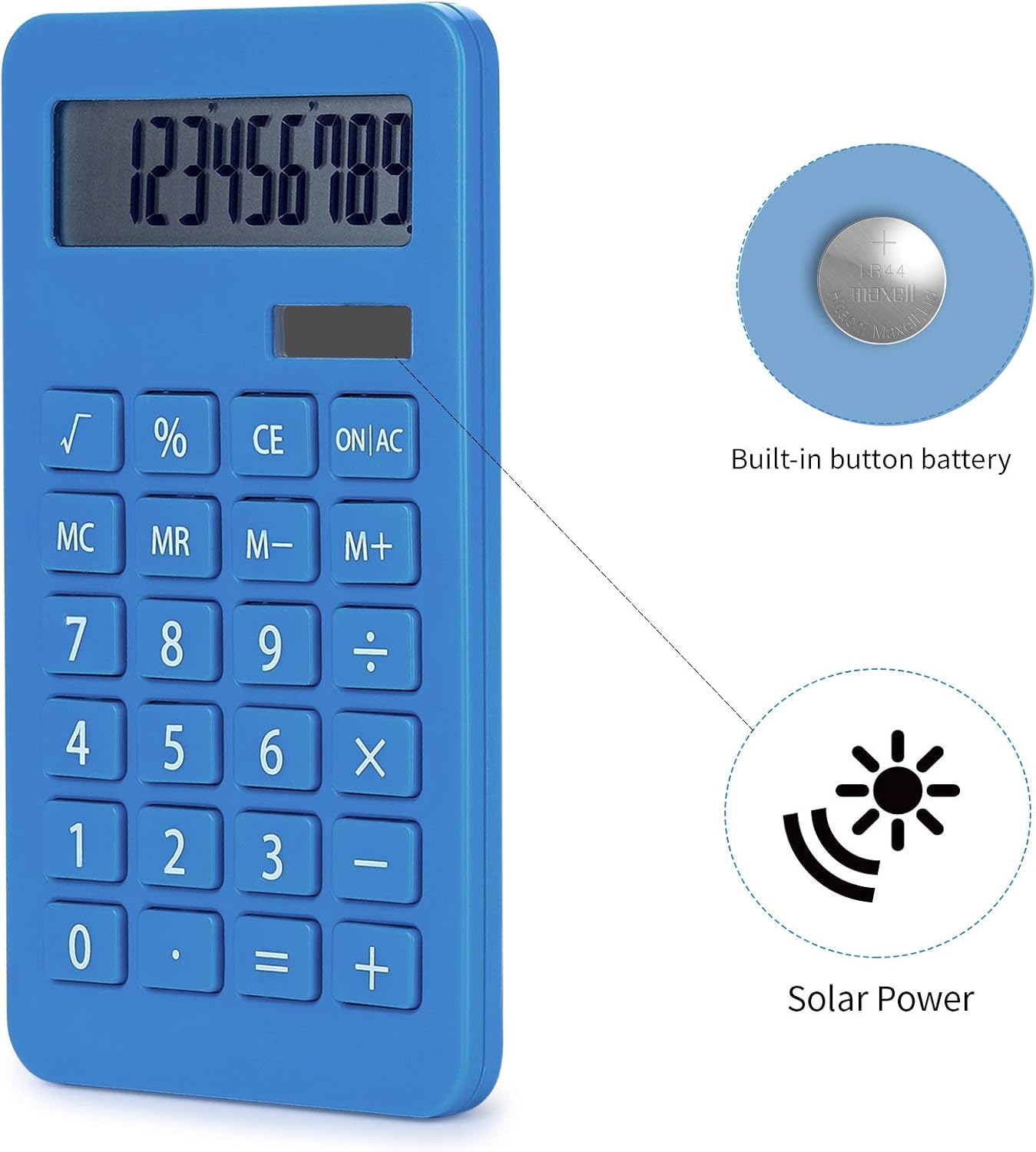 Solar Powered Standard Function Calculator,Blue
