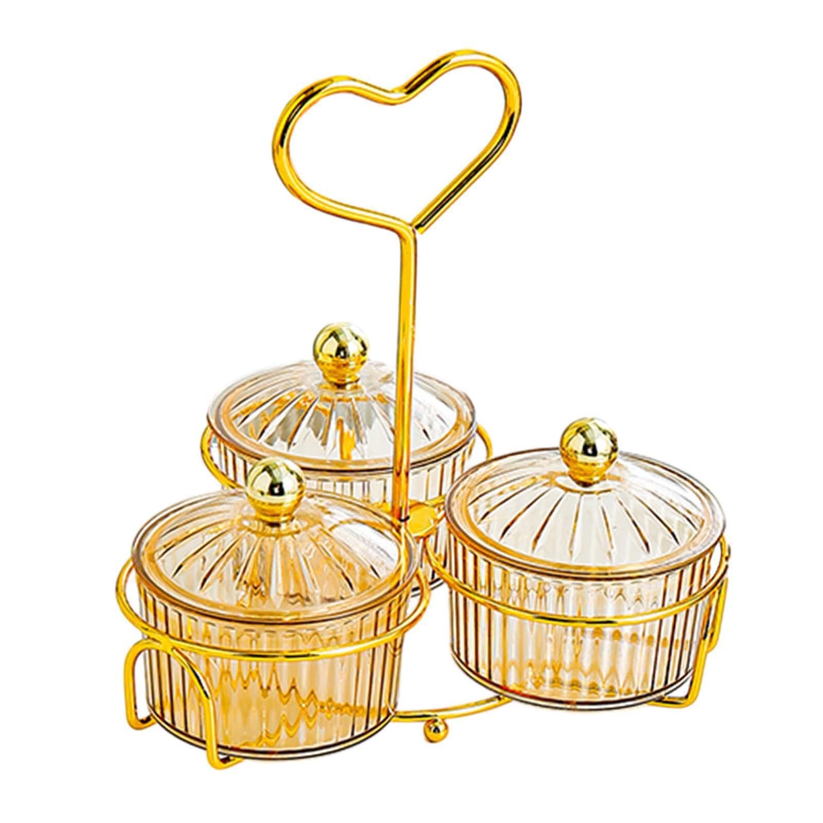 Amslsiu Brown Glass Condiment Serving Tray Bar Container Multi Compartment Keeping Snacks Organized At Home Dessert Fruit Dessert Snacks Serving Platter Glasses, 3 Bowls