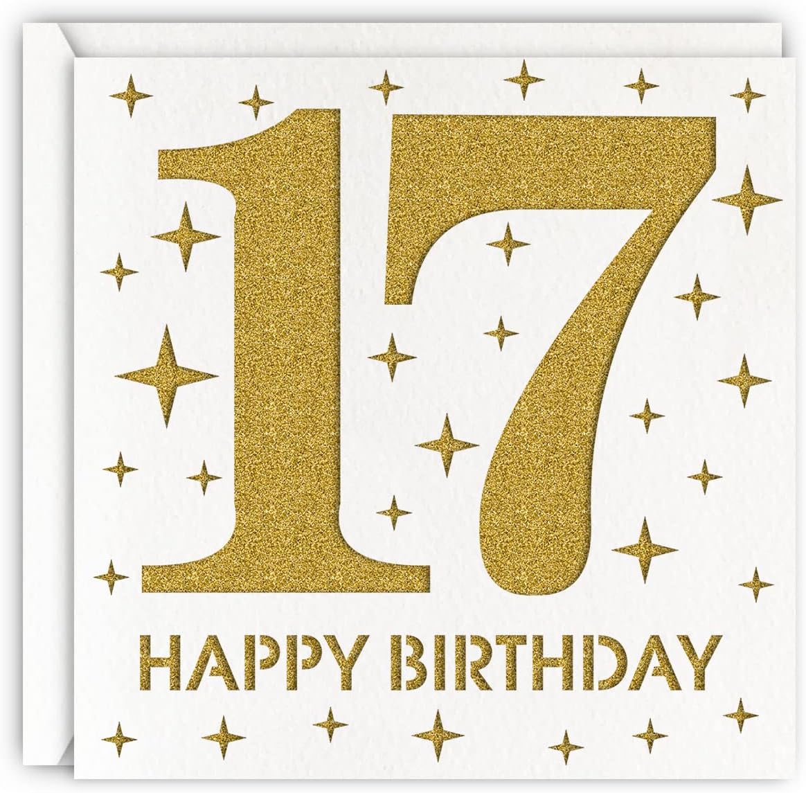 MAGJUCHE Gold 17th Birthday Card, Laser Cut Glitter Girl Boy Age 17 Gift For Daughter, Son