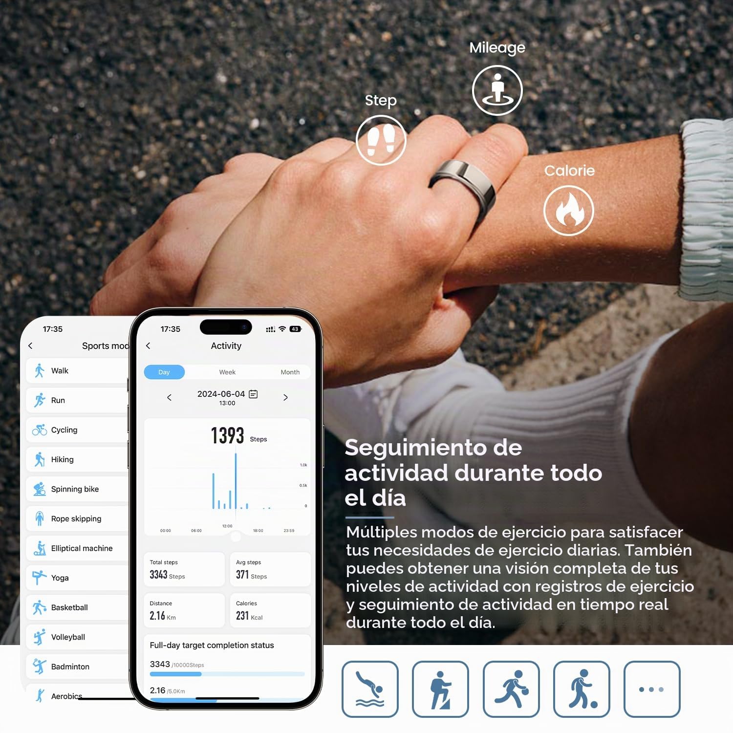DEKELIFE Anillo Inteligente Hombre Mujer, Smart Ring Monitor de Sueño, Pulsometro, Rastreador/Monitores de Actividad, 100+ Modos Deportivos IP68 Impermeable Podómetro iOS Android, Tamaño 13, Plata