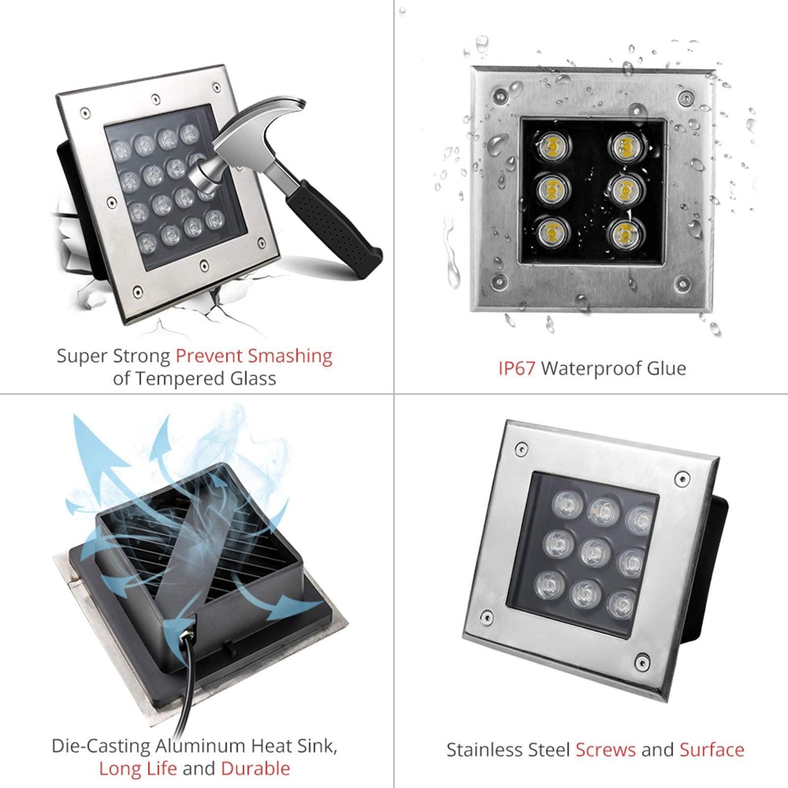 Generisch Lampa ogrodowa LED, reflektor podziemny – IP67, wodoszczelna kwadratowa lampa do wbudowania na zewnątrz, lampa stojąca 4 W, AC 85-265 V, idealna do ogrodów, ścieżek i tarasów (czerwona)