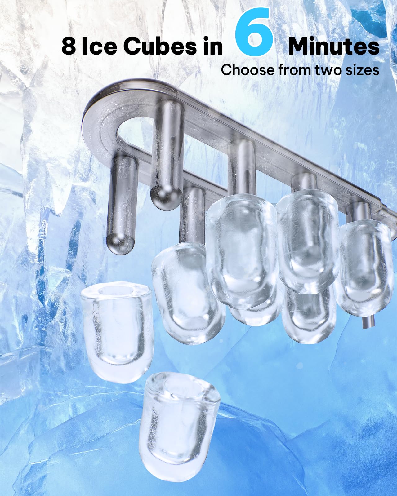 Silonn Ice Maker Countertop, 8 Ice Cubes In 6 Mins, 26.5 Lbs/24h, 2 Bullet Ice Sizes, Self-Cleaning Bullet Ice Maker, Portable Ice Machine For Kitchen, Party, Office, And RV Camping on Fridge.com - View 2