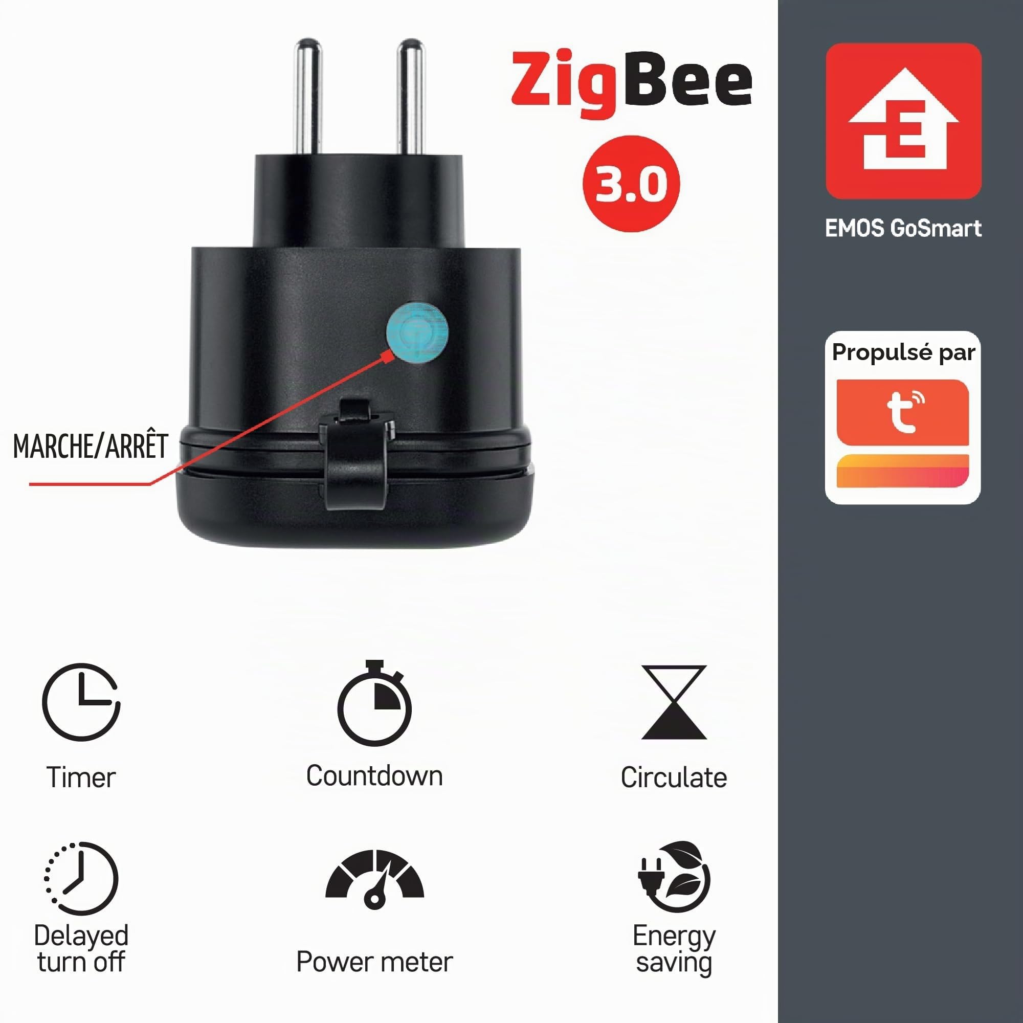 EMOS GoSmart ZigBee prise extérieure 16A, 2,4 GHz, minuterie et compteur, IP44, commande manuelle ou via Smart-App, compatible Alexa/Google Assistant, couleur noire