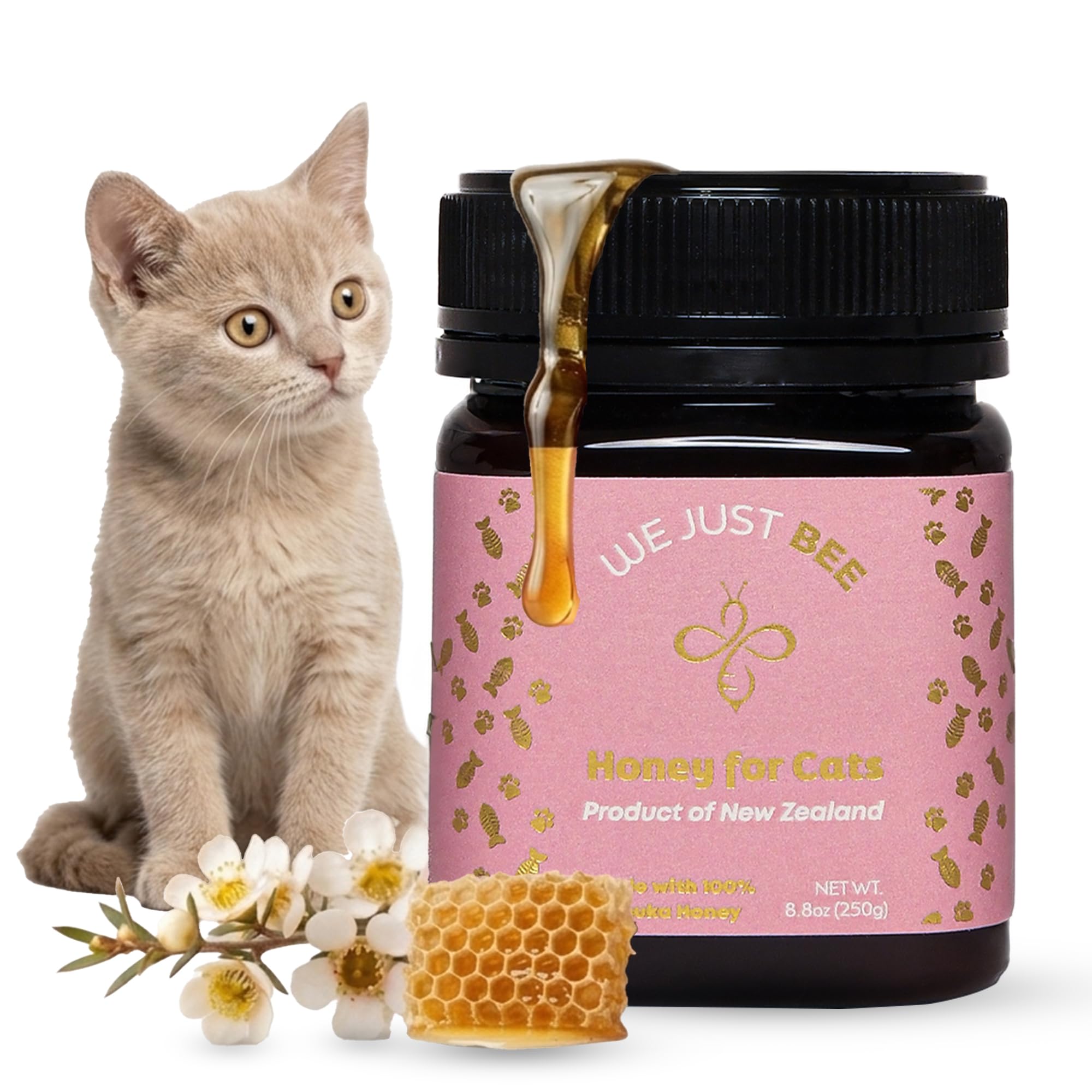Manuka Honey for Cats MGO 400+ | Feline Wellness Cat Treat – Premium New Zealand Manuka Honey | Medical Grade Support for Cat Wound Care, Skin &amp; Immunity Health – 250g / 8.8oz