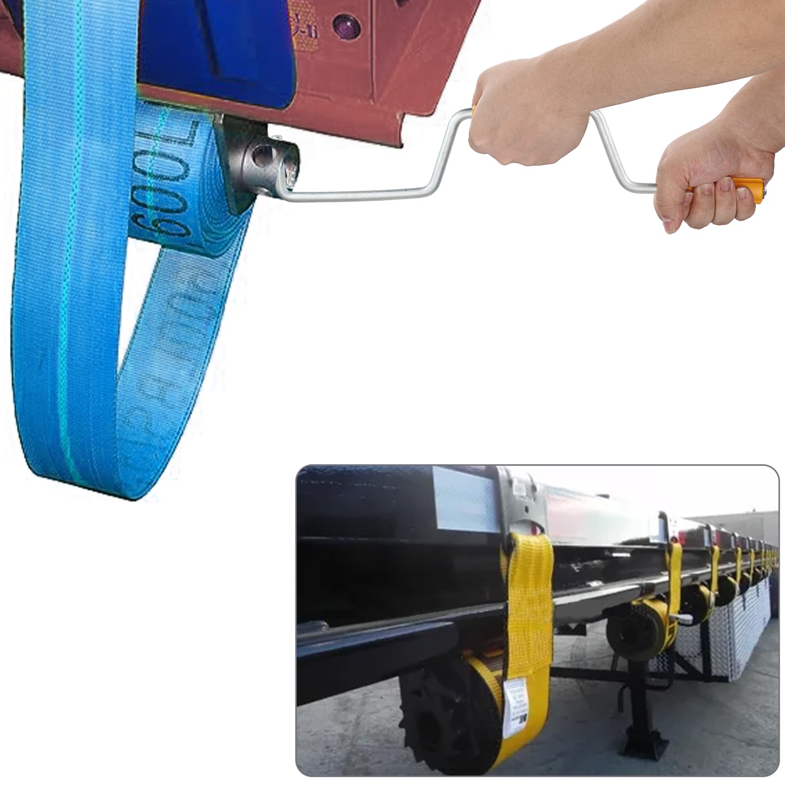 Sumnacon Strap Winder, 2 Pcs 17 Inch Strap Winder for Truck Flatbed Trailer,Stainless Steel Flatbed Hand Roller for Winding Straps Portable Flatbed Winch Winder for Winch Straps, Yellow